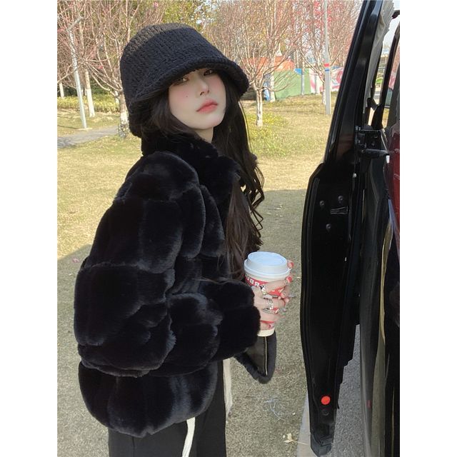 Plain Faux Fur Cropped Jacket