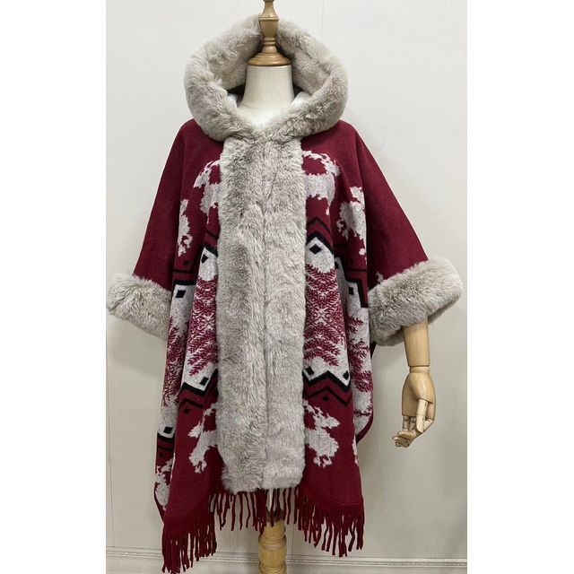 Faux Fur Trim Fringed Fleece-Lined Capelet