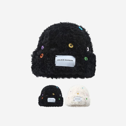 Plain Applique Fluffy Beanie