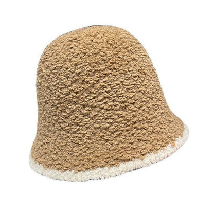 Contrast Trim Faux Shearling Bucket Hat
