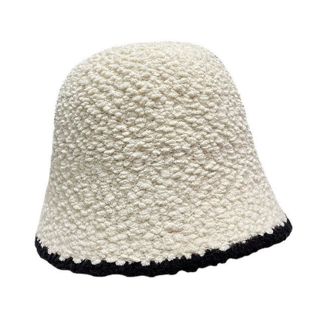 Contrast Trim Faux Shearling Bucket Hat