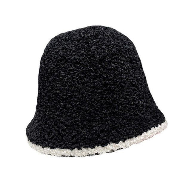 Contrast Trim Faux Shearling Bucket Hat