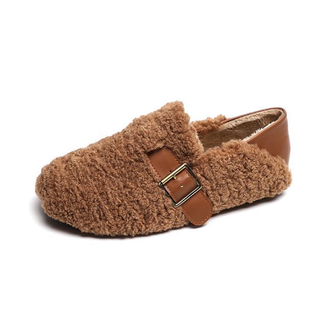 Round Toe Buckled Fleece Slip Ons