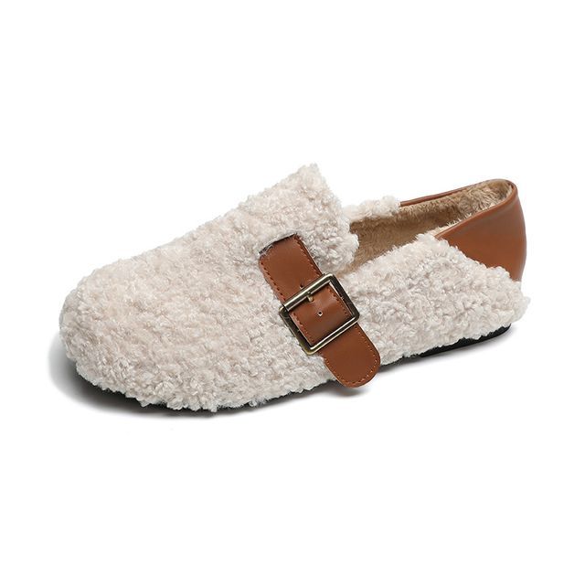 Round Toe Buckled Fleece Slip Ons