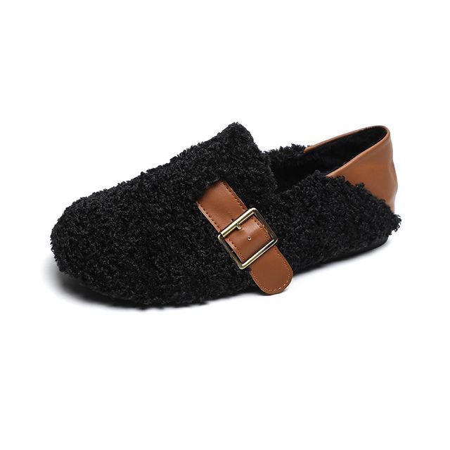 Round Toe Buckled Fleece Slip Ons