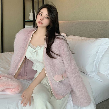 Plain Fluffy Faux Pearl Jacket