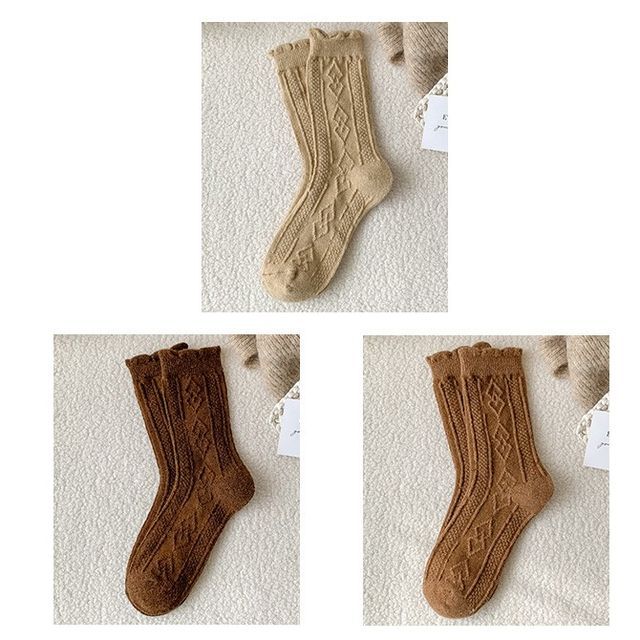 Plain Cable Knit Short Socks Set