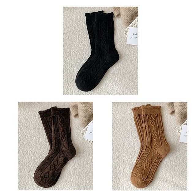 Plain Cable Knit Short Socks Set