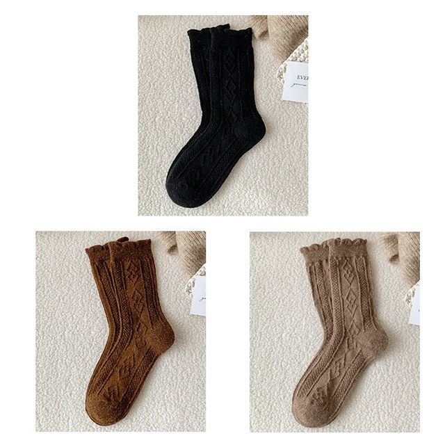 Plain Cable Knit Short Socks Set