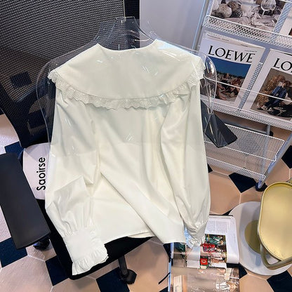 Puff-Sleeve Lace-Trim Blouse
