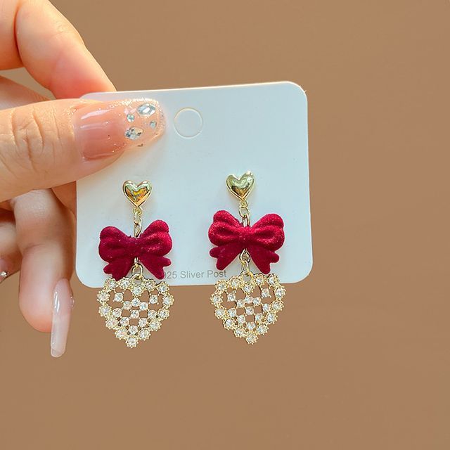 Flocking Bow Alloy Dangle Earring