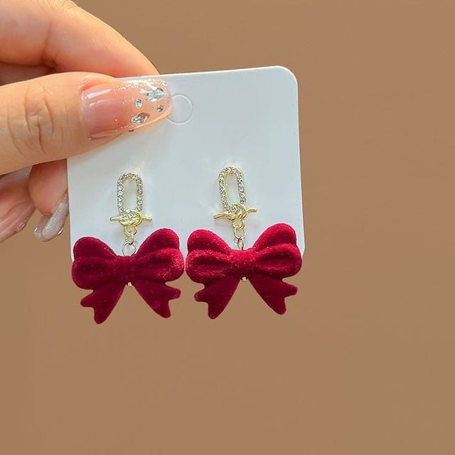 Flocking Bow Alloy Dangle Earring