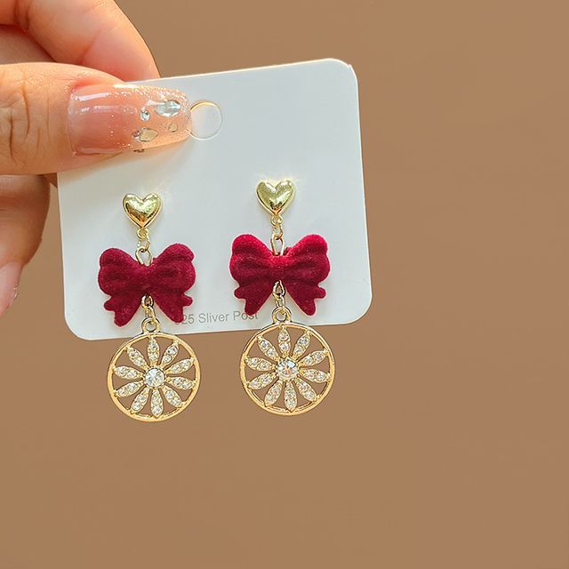 Flocking Bow Alloy Dangle Earring