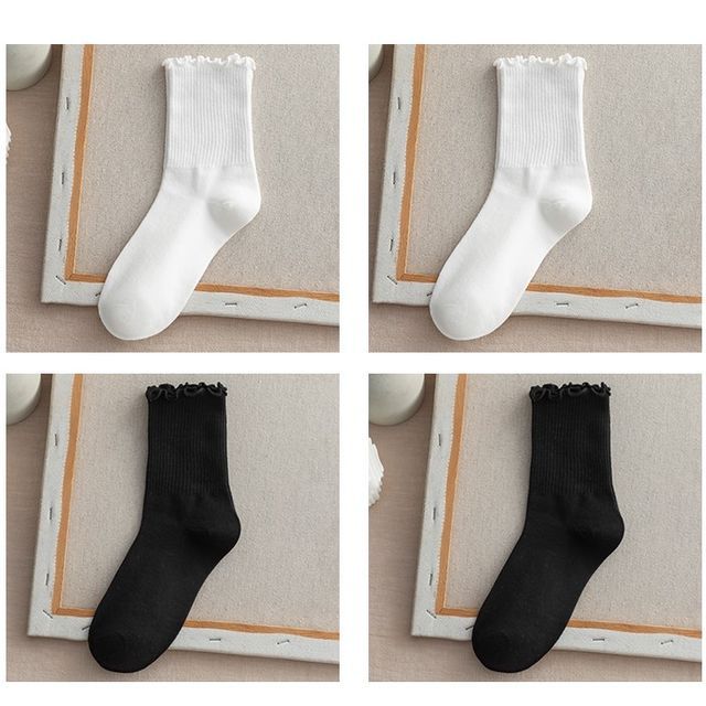 Frill Trim Plain Socks Set