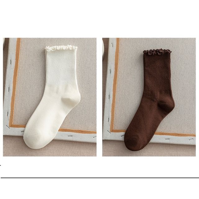 Frill Trim Plain Socks Set