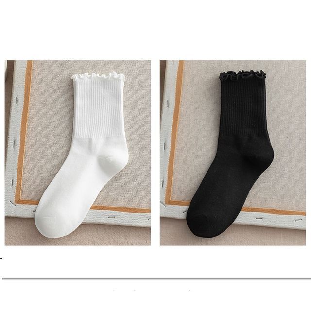 Frill Trim Plain Socks Set