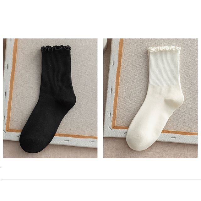 Frill Trim Plain Socks Set