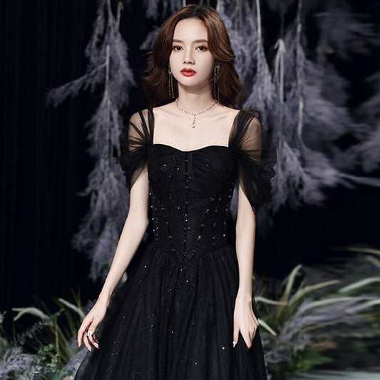 Gown Mesh Square Evening Neck Short-Sleeve