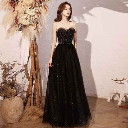 A-Line Neck Crew Gown Sleeveless Evening Mesh