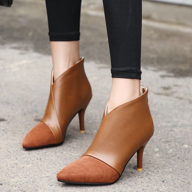 Cap Toe Stiletto Heel Ankle Boots