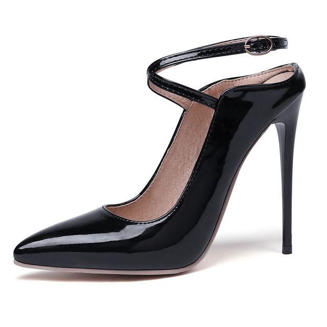 Pointed Toe Criss Cross Patent Leather Stiletto Mules