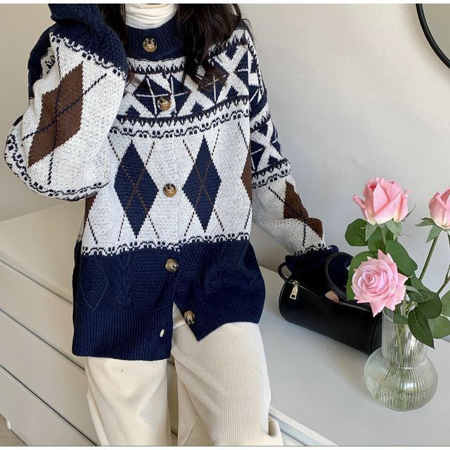 Pattern Loose-Fit Cardigan