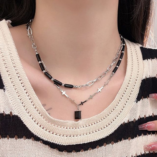 Rhinestone Layered Crisscross Necklace
