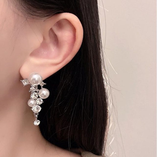Pearl Drop Earring Rhinestone Faux