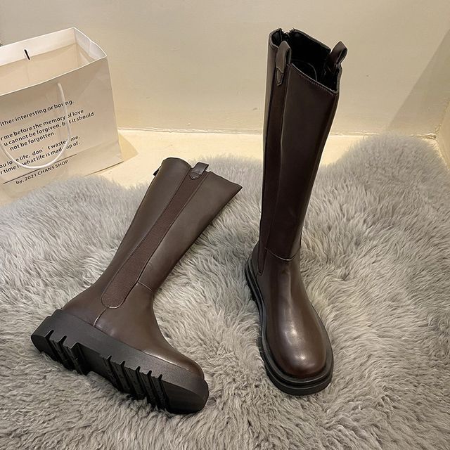 Tall Leather Chelsea Platform Faux Boots