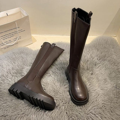 Tall Leather Chelsea Platform Faux Boots