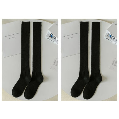 Plain Ribbed Tall Socks / Set