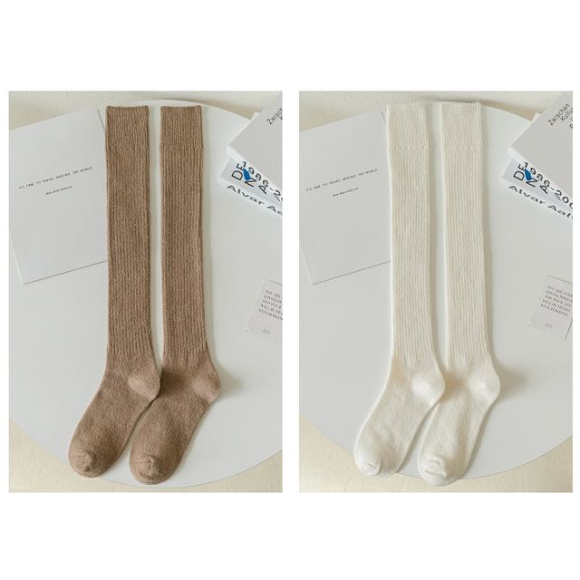 Plain Ribbed Tall Socks / Set