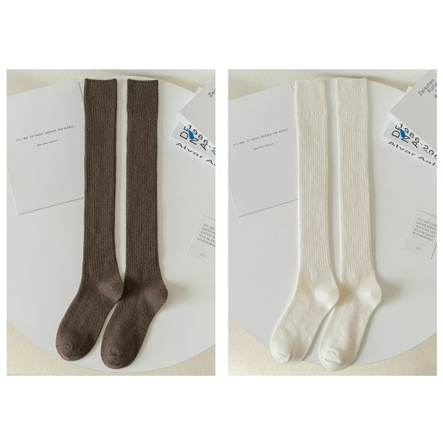 Plain Ribbed Tall Socks / Set