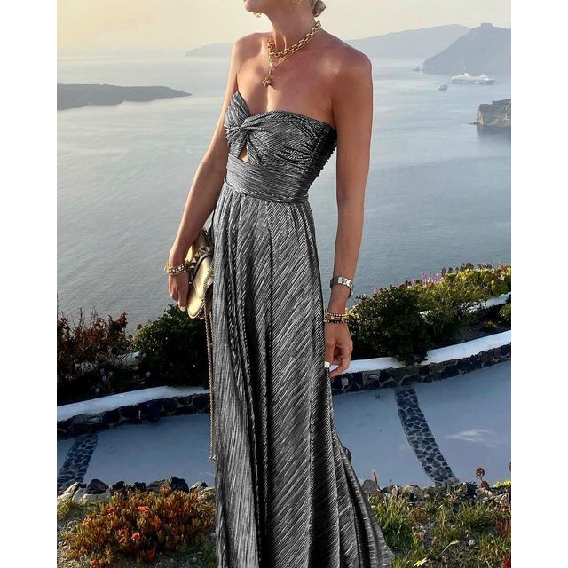 Strapless Cutout Knot Max Evening Dress