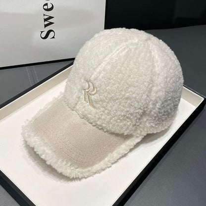 Letter Embroidered Faux Shearling Cap