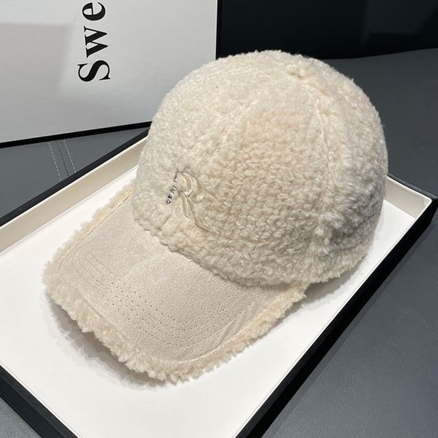 Letter Embroidered Faux Shearling Cap
