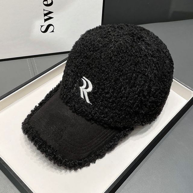 Letter Embroidered Faux Shearling Cap