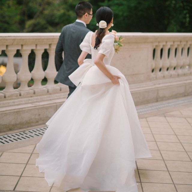 Neck Gown Ruched A-Line Plain Sleeve Wedding Puff Pearl Faux Sweetheart