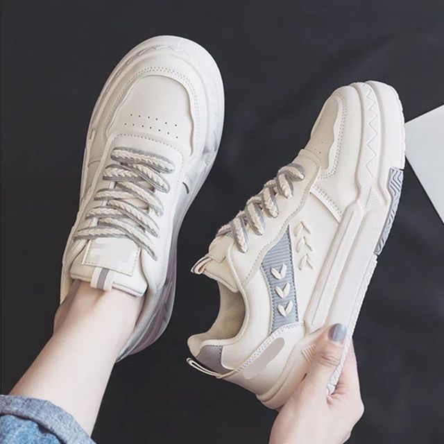 Two-Tone Contrast Stitch Platform Sneakers