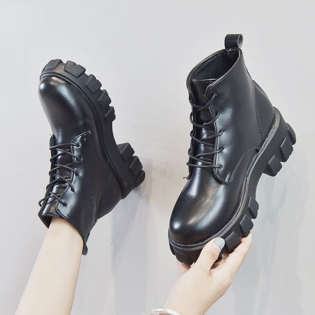 Platform Lace-Up Short Boots