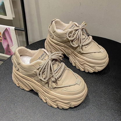 Lettering Print Plain Fleece-Lined Faux Leather Platform Sneakers