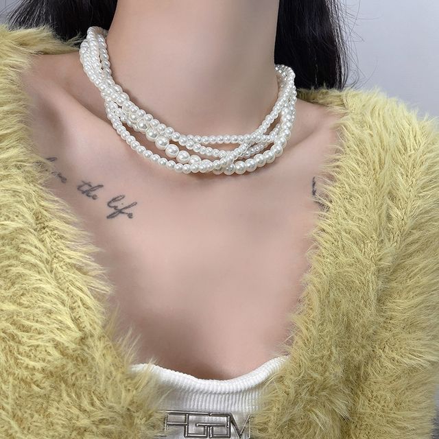 Choker Faux Layered Pearl