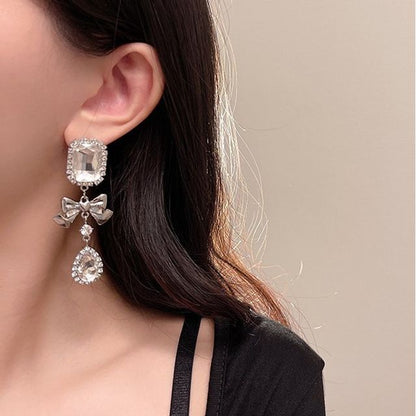 Crystal Faux Earring Dangle Bow