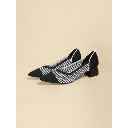 Block-Heel Pointed Knit Pumps