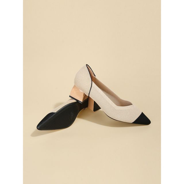Block-Heel Pointed Knit Pumps