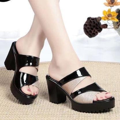 Block-Heel Platform Slide Sandals