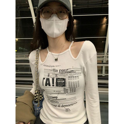 Print Slim-Fit Long-Sleeve Top Cold-Shoulder