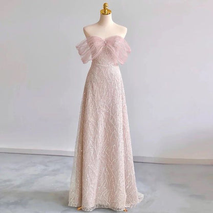 Gown Sequin Evening A-Line Off-Shoulder