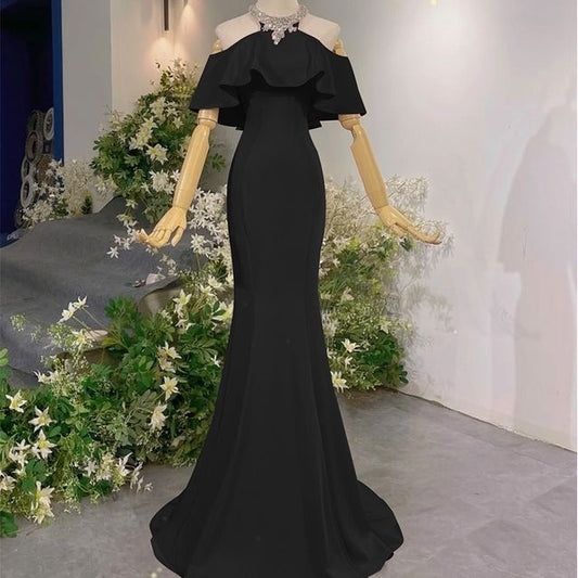 Mermaid Cold-Shoulder Rhinestone Gown Evening