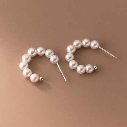 Faux Pearl Sterling Silver Open Hoop Earring